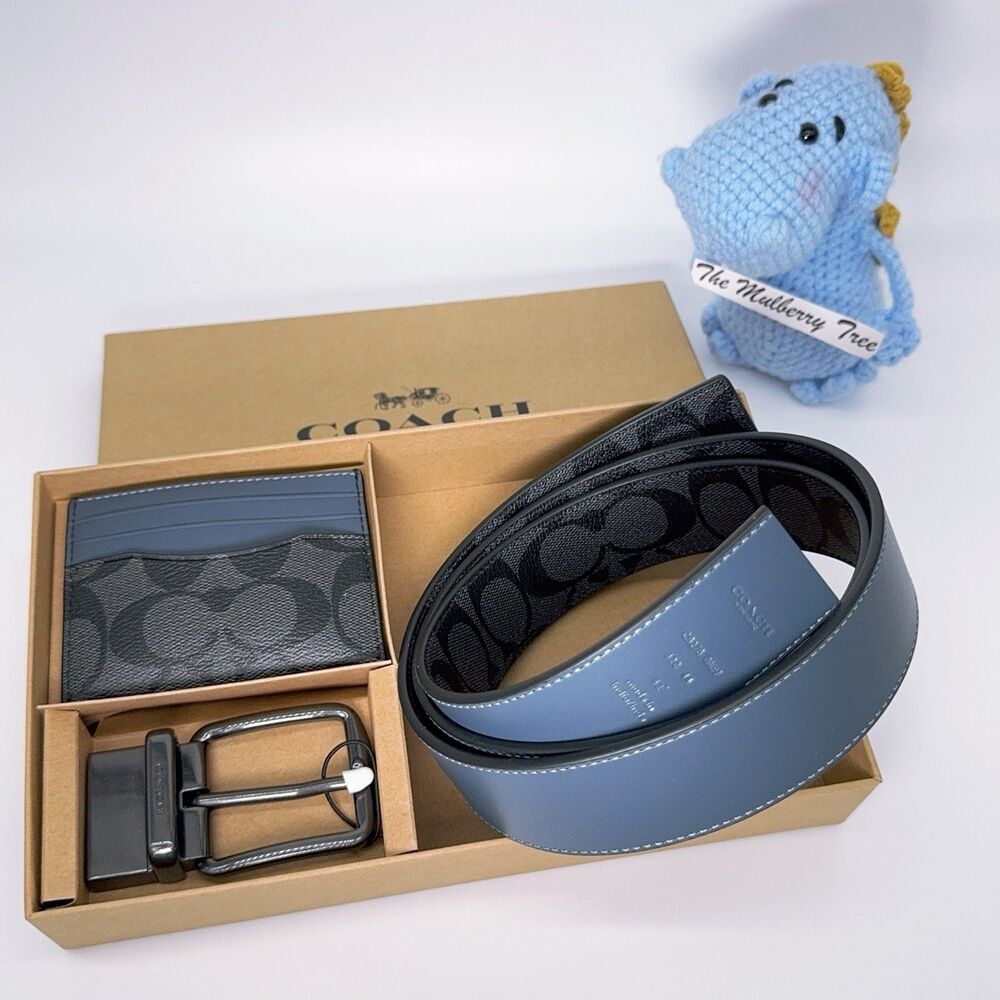 Coach C8278 Boxed Card Case And Belt Gift Set Colorblock Signature Canvas Denim - Picture 3 of 7